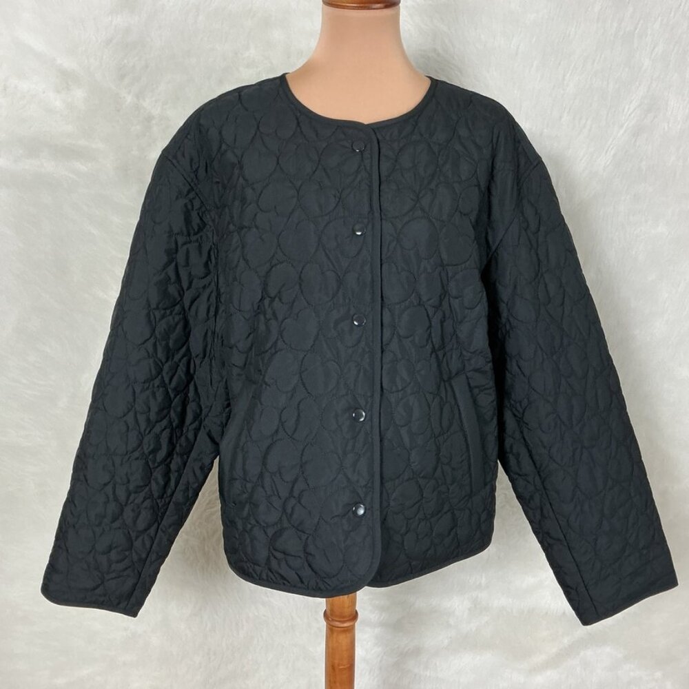 J. Crew Factory Black Lightweight Quilted Heart Lightweight Puffer Jacket NWT  L